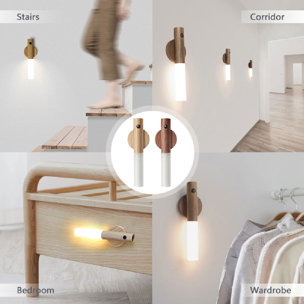 Rechargeable LED motion sensor light with fancy wood combo