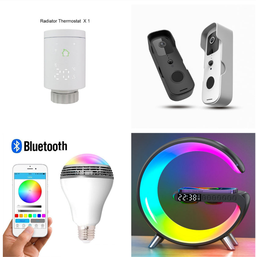 Cool G shaped LED lamp with wireless charger and time combo