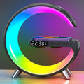 Cool G shaped LED lamp with wireless charger and time combo